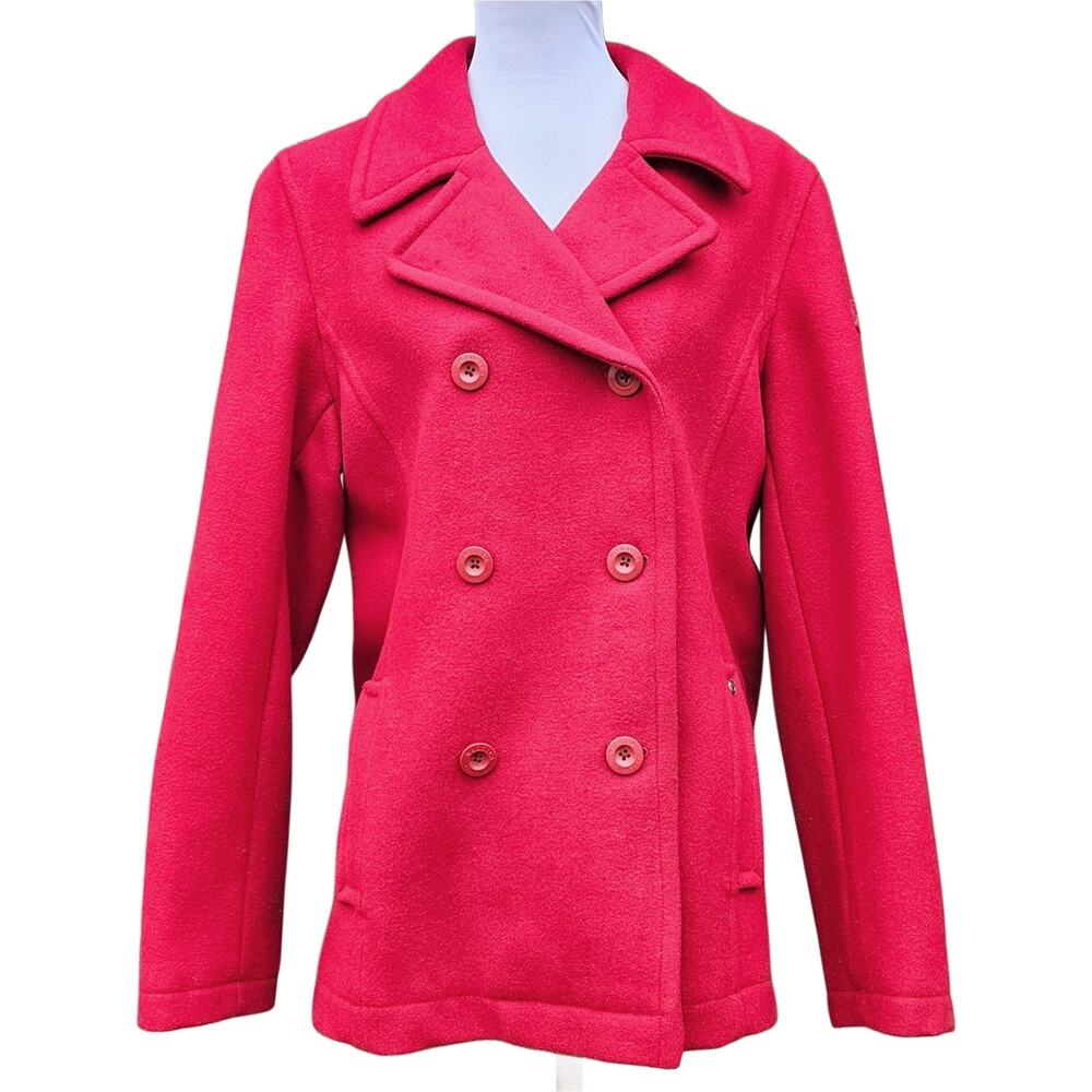 Nautica Red Wool Pea Coat Size XL Double Breasted Collared Classic Solid Color